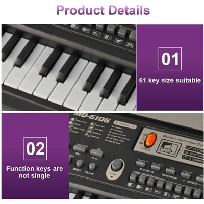 61 Keys Electric Piano Keyboard For Kids with Microphone Black New image 8