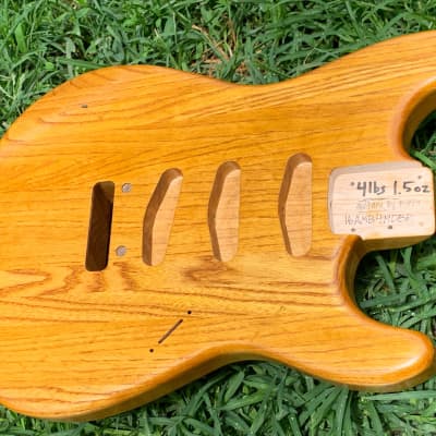 Light Back Routed Swamp Ash 1" Wood Strips Strat (Woodtech, USA) in Golden Amber Truoil Finish image 3