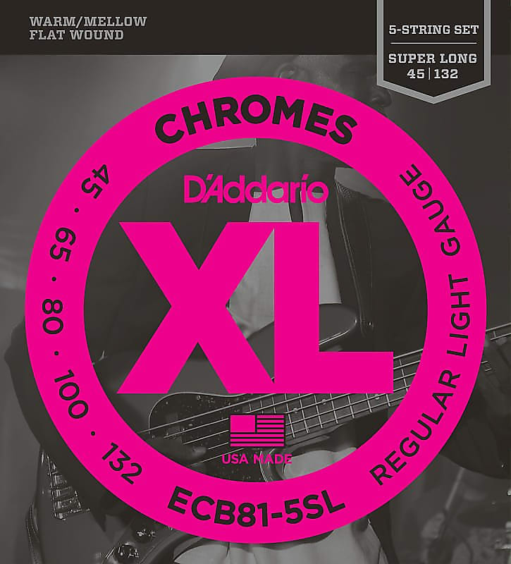 D'Addario Electric Bass Guitar Strings Chromes Flatwound 5-String ECB81-5SL image 1