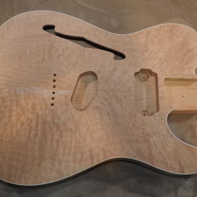 Unfinished Telecaster Body Semi-Hollow W/F-Hole Book Matched Figured Quilt Maple Top 2 Piece Premium Alder Back White Binding Chambered Very Light 2lbs 12.5oz! image 2