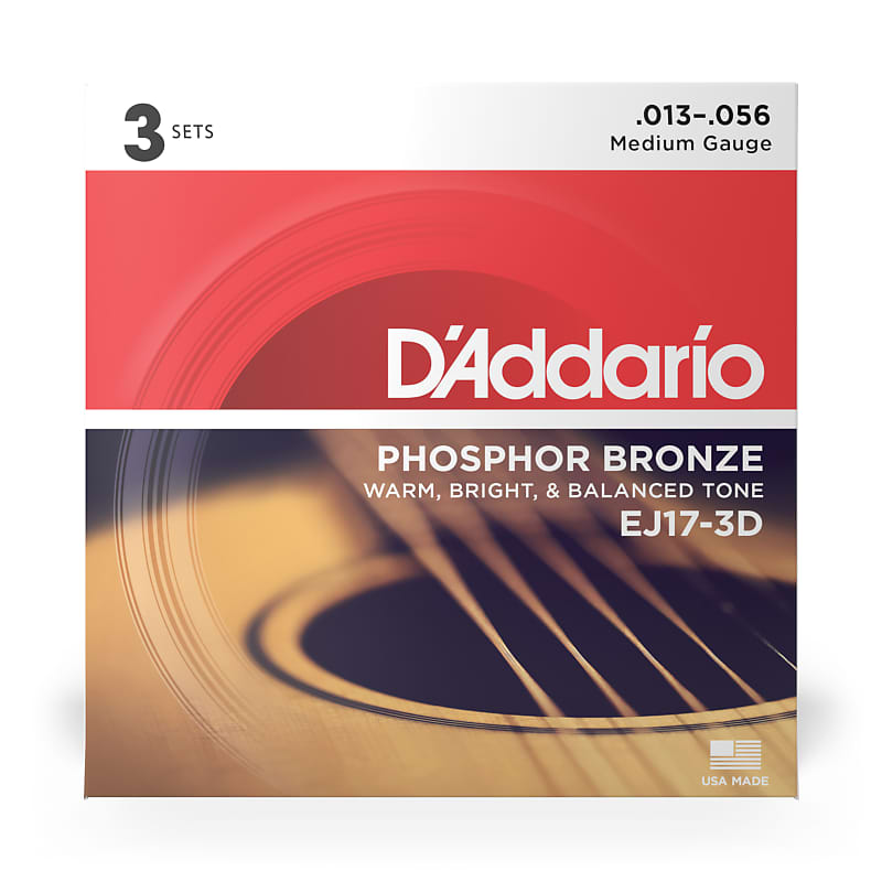 D'Addario Phosphor Bronze Strings, 13-56 Medium, EJ17 (3 Sets) image 1