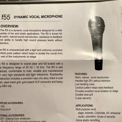AUDIX F55 Professional Vocal Microphone (compare to SM58) image 2