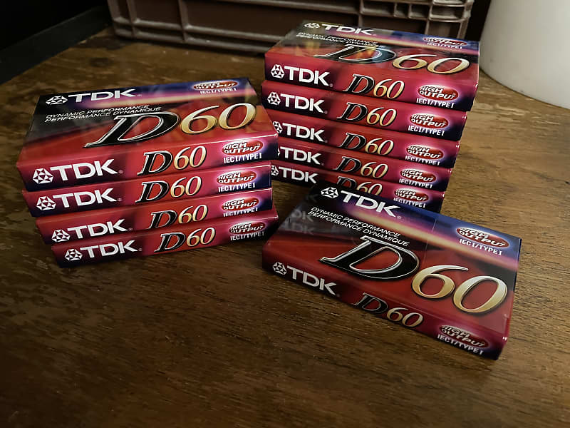 TDK D60 10 Pack NOS Vintage 60 Minute Recordable Cassette Tapes Sealed  			