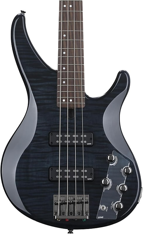 Yamaha TRBX604 4-String Flamed Maple Bass Guitar, Translucent Black image 1