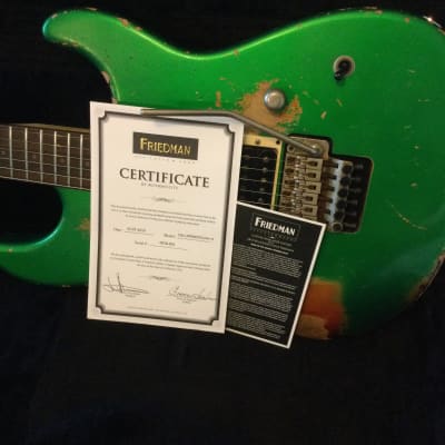 Friedman Cali Stratocaster style Guitar Candy Green over 3 Tone Sunburst heavy relic image 5
