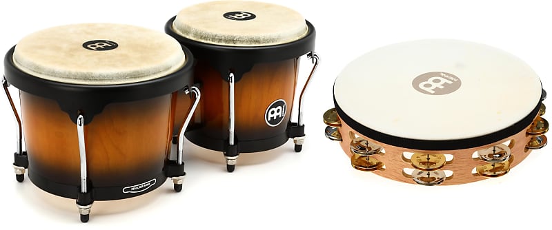 Meinl Percussion Headliner Series Wood Bongos - Vintage Sunburst  Bundle with Meinl Percussion Recording-Combo Wood Tambourine - Double Row with Head image 1