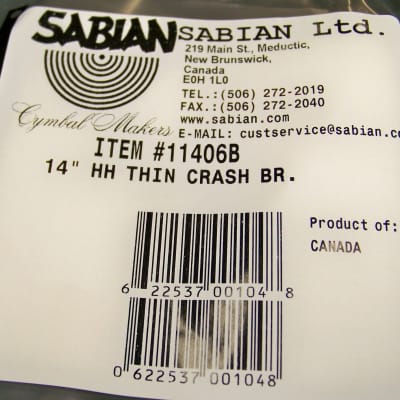 Sabian HH 14" Thin Crash Cymbal/Model # 11406B/Brand New/Brilliant Finish image 3