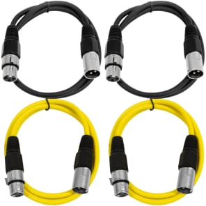 Seismic Audio SAXLX-2-2BLACK2YELLOW XLR Male to XLR Female Patch Cables - 2' (4-Pack)