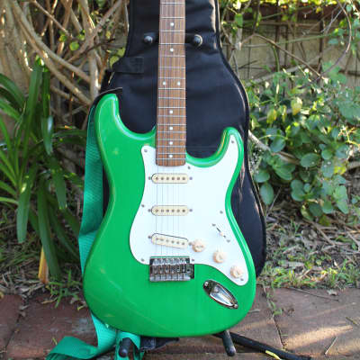 Johnson AXL S-Style Transparent Green Electric Guitar w/ Case & new Fender knobs for sale