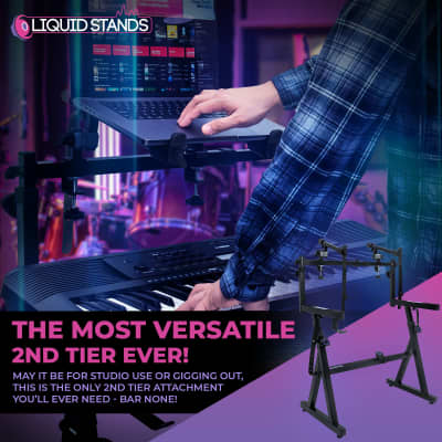Liquid Stands Dual Piano Keyboard Stand with 2nd Tier Adjustable Arms - Z Style piano stand, Portable 2 Tier Heavy Duty Music Stand for Synth and Electric Digital Keyboards - Fits 54 61 88 Key Pianos image 6