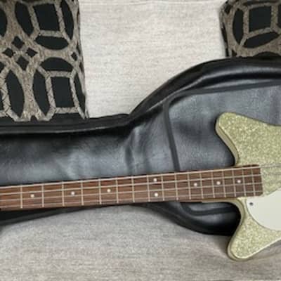 Left Handed Dan Electro Bass Guitar-Silver-Gold Sparkle image 1