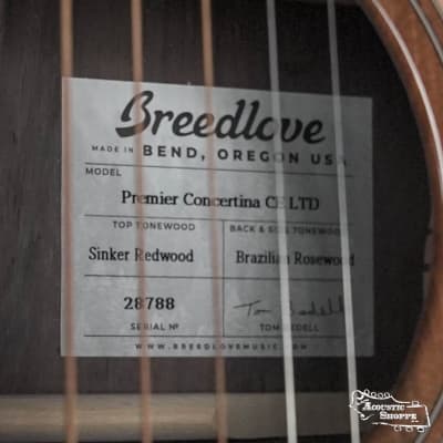 Breedlove Oregon Build Limited Edition Premier Concertina Sinker Redwood/Brazilian Rosewood Cutaway Acoustic Guitar w/ LR Baggs Pickup #8788 image 5