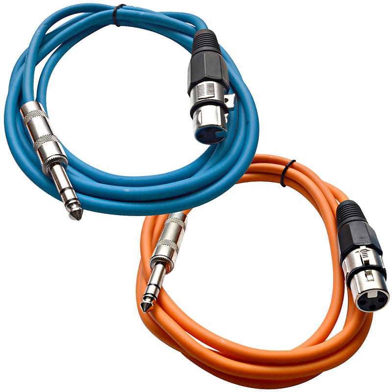 2 Pack of 1/4 Inch to XLR Female Patch Cables 6 Foot Extension Cords Jumper - Blue and Orange image 1