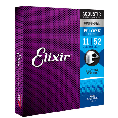 Elixir 11025 Polyweb 80/20 Bronze Custom Light Acoustic Guitar Strings (11-52) image 4