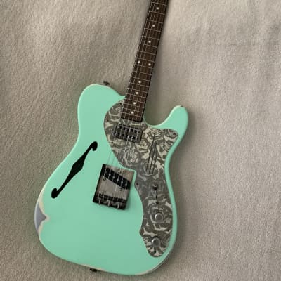 James Trussart Deluxe SteelCaster in Surf Green on Cream w/ Roses image 5
