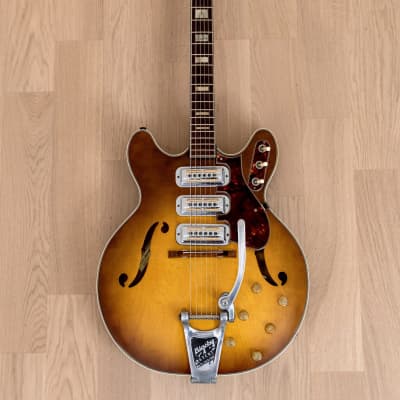 1966 Harmony H76 Vintage Electric Guitar 100% Original w/ DeArmond Gold Foils, Bigsby B3 & Case image 2