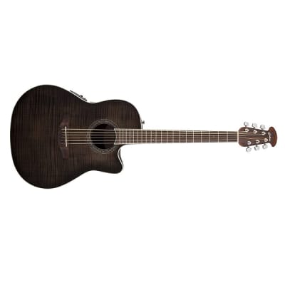 Ovation - Celebrity Traditional Plus Mid-Depth Flame Maple CE Acoustic Guitar - Trans Black Gloss Finish for sale