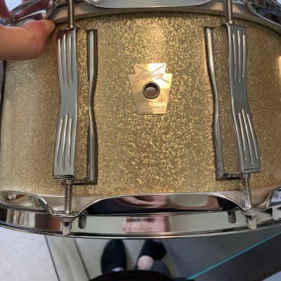 90s Ludwig 6.5 Classic maple snare drum Gold sparkle image 6