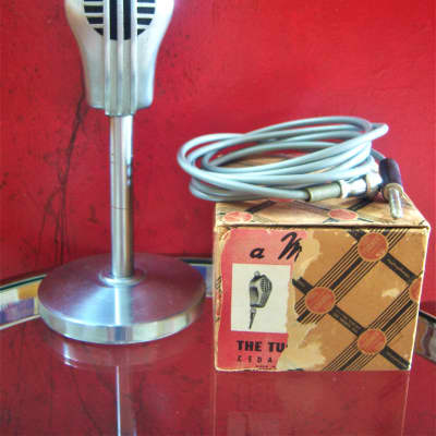 Vintage 1940's Turner 9D dynamic microphone Satin Chrome w box & cable harp mic imagen 1