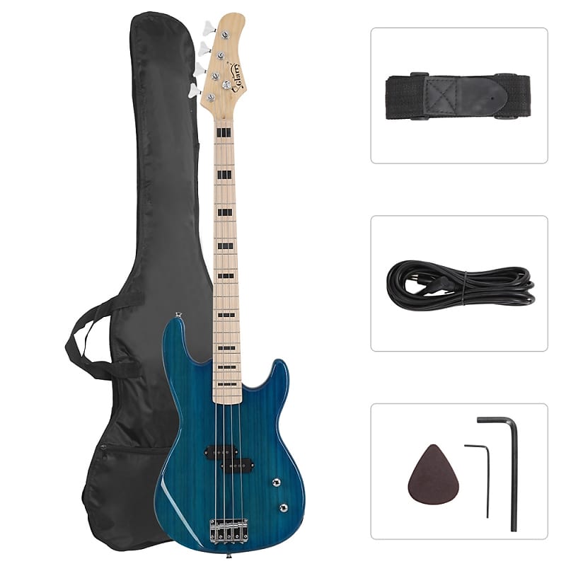 Glarry GP Electric Bass Guitar Without Pickguard Blue image 1