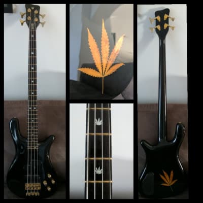 Warwick Streamer Stage 1 Custom - Late 90's - Black High Gloss with real Ganja leaf and ebony fingerboard! for sale