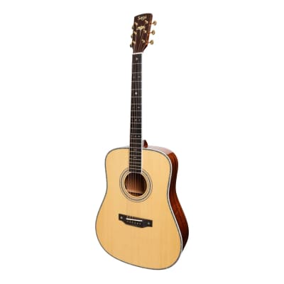 Saga SL55 All-Solid Spruce Top Mahogany Back & Sides Acoustic-Electric Dreadnought Guitar | Natural Gloss for sale