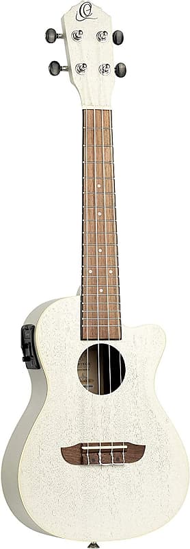 Ortega Guitars, 4-String Earth Series Concert Acoustic/Electric Ukulele,  Right, Silver, (RUSILVER-CE)