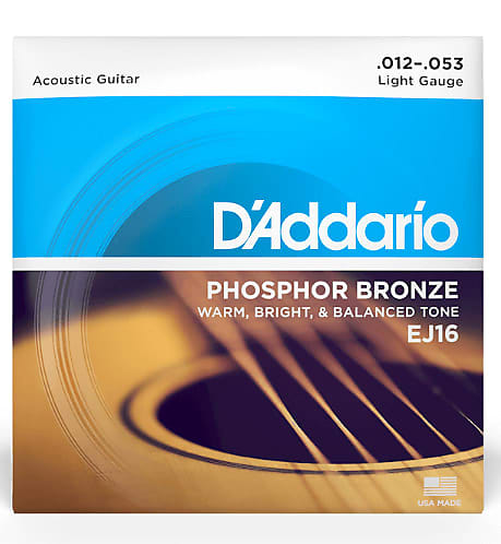 D'Addario EJ16 Phosphor Bronze Light Acoustic Guitar Strings 12-53 image 1