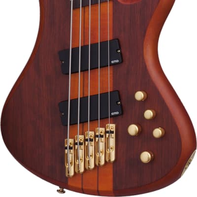 Schecter Stiletto Studio-5 FF Fanned Fret 5-String Bass Guitar, Honey Satin image 1
