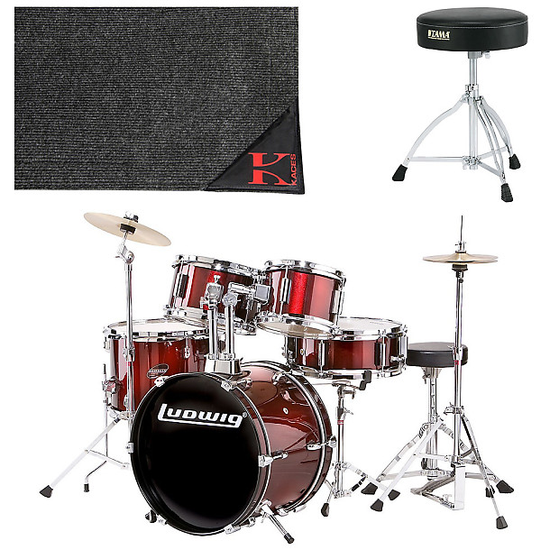 Ludwig LJR1064 Junior 5 Piece Drum Set Wine Red with Cymbals Reverb
