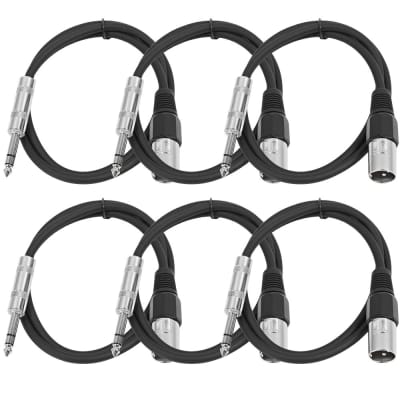 SEISMIC 6 PACK Black 1/4" TRS  XLR Male 2' Patch Cables image 1