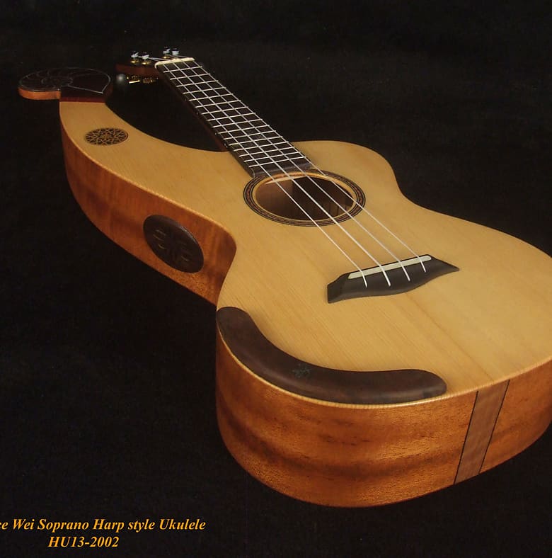 Bruce Wei Harp Style Solid Acacia 4 String Soprano Ukulele HU13-2002 image 1