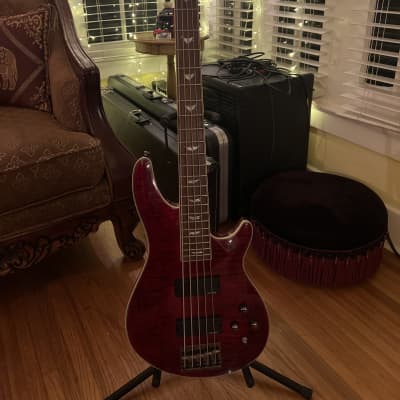 Schecter Omen Extreme-5 Active 5-String Bass 2020s - Black Cherry w/ hard case image 2