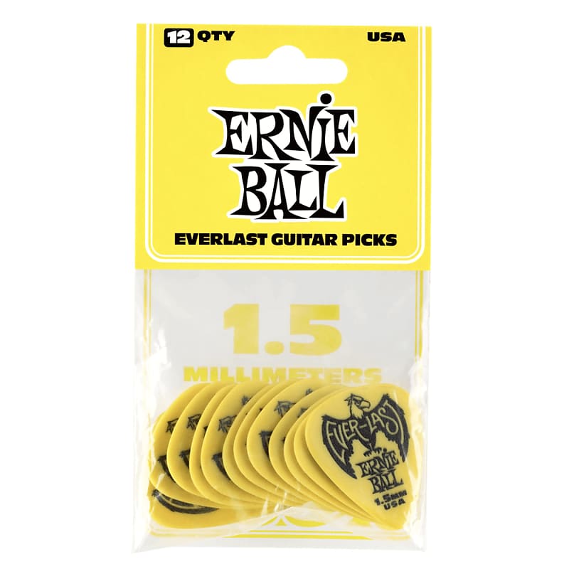 Ernie Ball 1.5mm Yellow Everlast Picks 12-pack (P09195) image 1