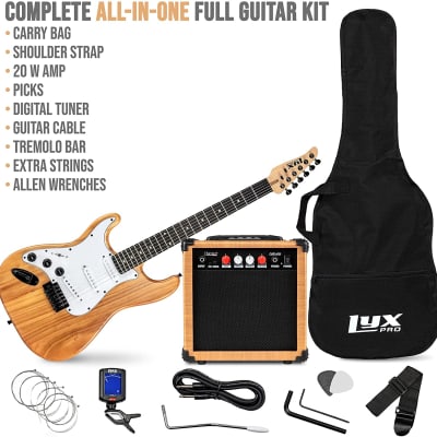 LyxPro Left Handed 39” Electric Guitar & Electric Guitar Accessories, Natural image 3