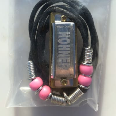 Hohner 38N Mini Harmonica Necklace Chrome with Pink Beads Key of C image 1