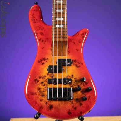 Spector Eurobolt 4 Inferno Red Gloss Poplar Burl Bass Guitar for sale