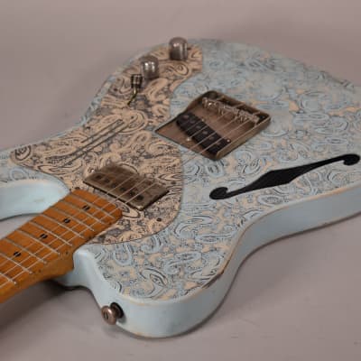 2009 James Trussart Deluxe Steelcaster Paisley Ocean Blue Guitar w/Gig Bag image 4