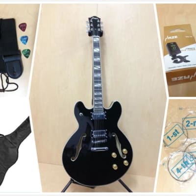 Haze SEG272BK Semi-Hollow Diesel Black HES Electric Guitar - w/Soft Gig Bag / Black Gloss for sale