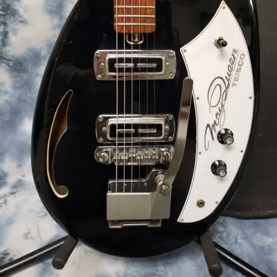 Video Demo 1968 Teisco May Queen Black White Pro Setup New Strings Original Soft Shell Case image 3