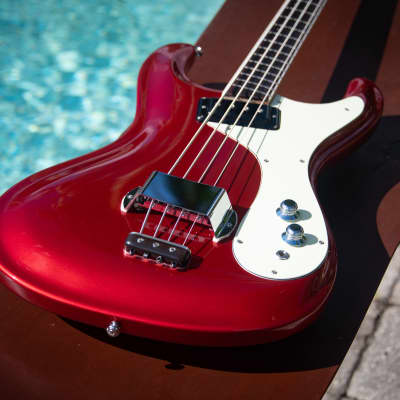 Classic 1990's Mosrite  Ventures Model '64 Vintage Reissue Bass - Candy Apple Red - Made In Japan image 8