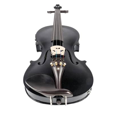 Glarry GV102 4/4 Solid Wood EQ Violin Case Bow Violin Strings Shoulder Rest Electronic Tuner Connecting Wire Cloth 2020s - Black image 9