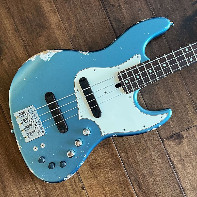 ベース XOTIC XJ-1T 6st Trans Limegreen Burst Xotic XJ-1T Jazz-Style 4-String Bass Guitar Lake Placid Blue
