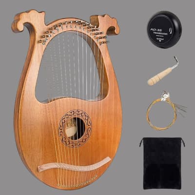 16 Metal Strings Mahogany Body Lyra Harp with Maple Saddle Carved Note Tuning Wrench Pickup Strings and Black Gig Bag image 1