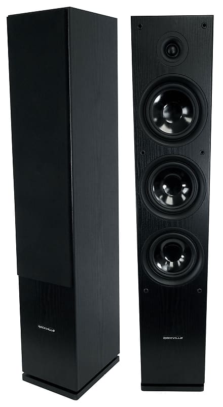 (2) Rockville RockTower 64B Black Home Audio Tower Speakers Passive 4 Ohm image 1