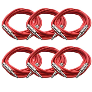 Seismic Audio SATRX-10RED6 1/4" TRS Patch Cables - 10' (6-Pack)