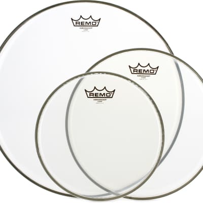 Remo Ambassador Clear 3-piece Tom Pack - 10/12/16 inch  Bundle with Remo Emperor X Coated Drumhead - 14 inch - with Black Dot image 2