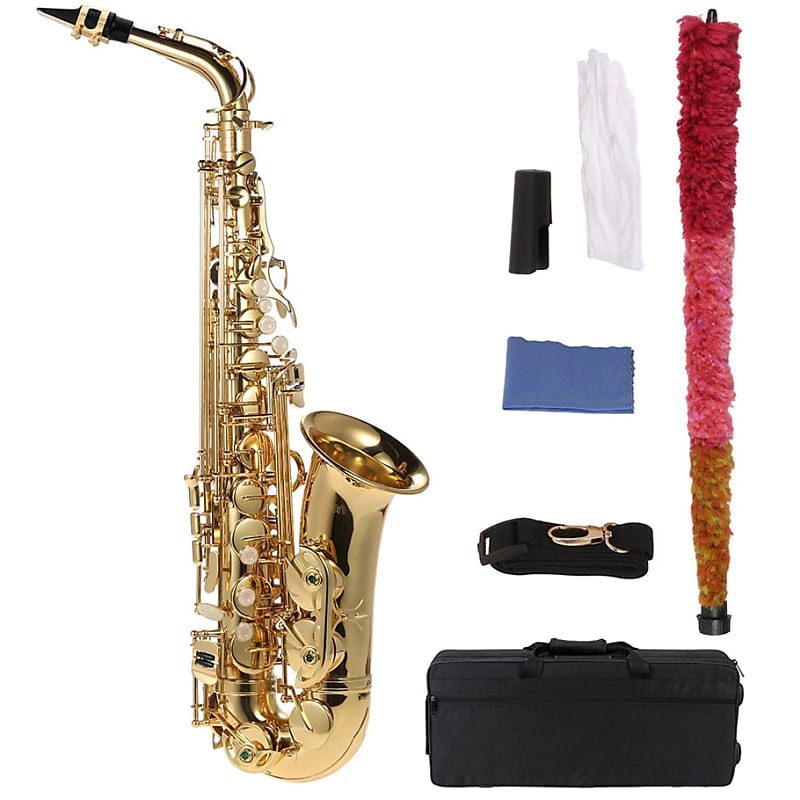 bE Alto Saxphone E Flat Sax Brass Lacquered Gold 802 Key Woodwind with Gig Bag & Accessories image 1