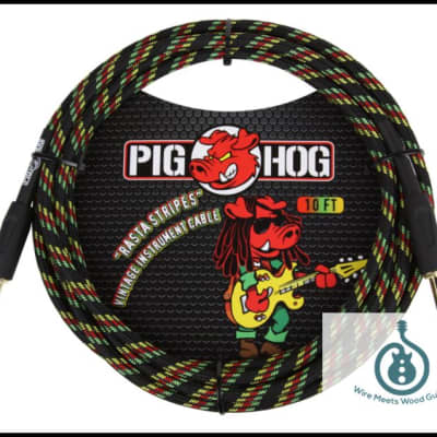 Pig Hog Instrument Cable Rasta Stripe 1/4" to 1/4" 10 ft. Rasta Stripes, PCH10RA image 1