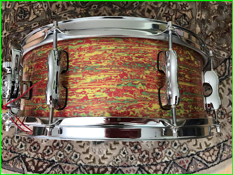 Sakae Trilogy 5.5x14 Maple Poplar Maple 3-Ply Snare Drum SD1455TR Ultra  Rare Citrus Mod Wrap Made in Japan